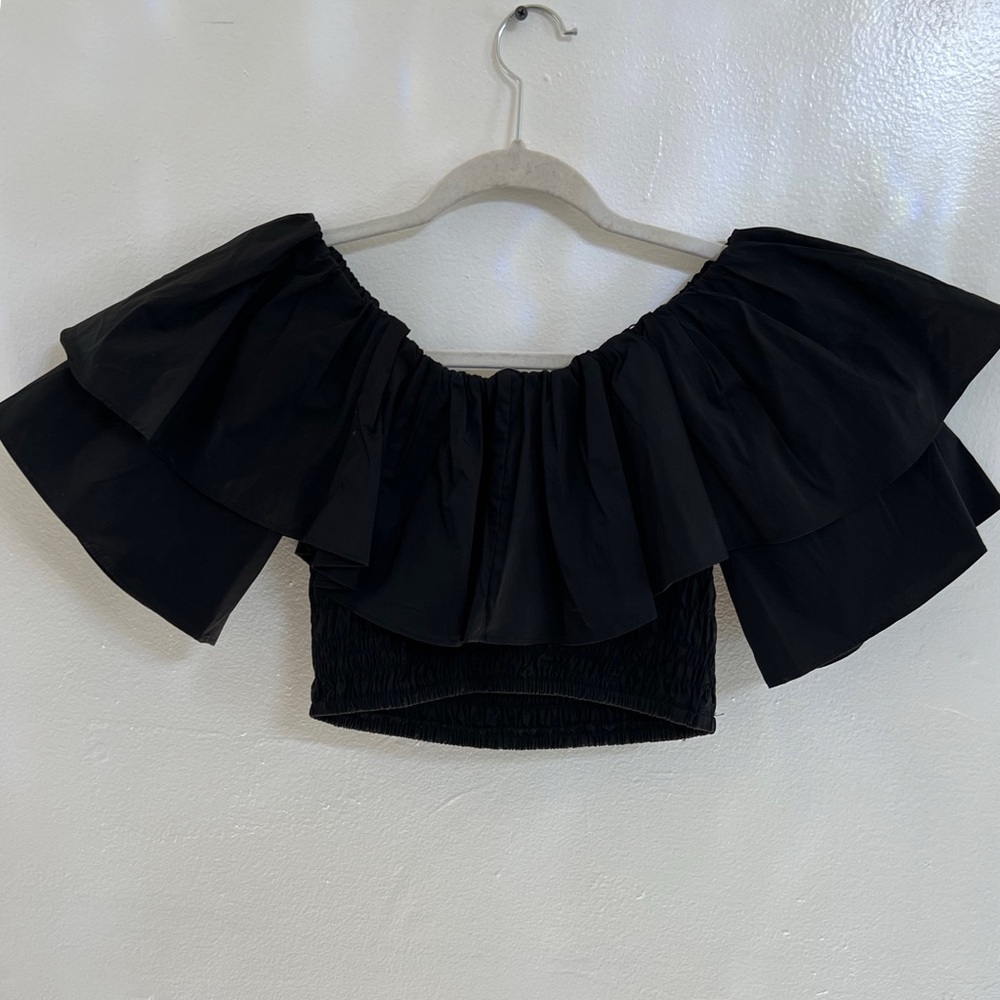 Vici Black Ruffled Off-Shoulder Crop Top